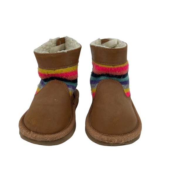 Baby Gap Brown Multi Striped Sherpa Lined Suede Boots Size 6 Toddler Girl’s - Picture 1 of 8